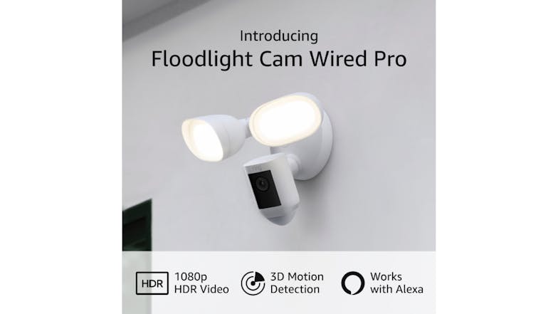 Ring Floodlight Cam 1080p Outdoor Wired Pro Security Camera with Wi-Fi Connectivity - White