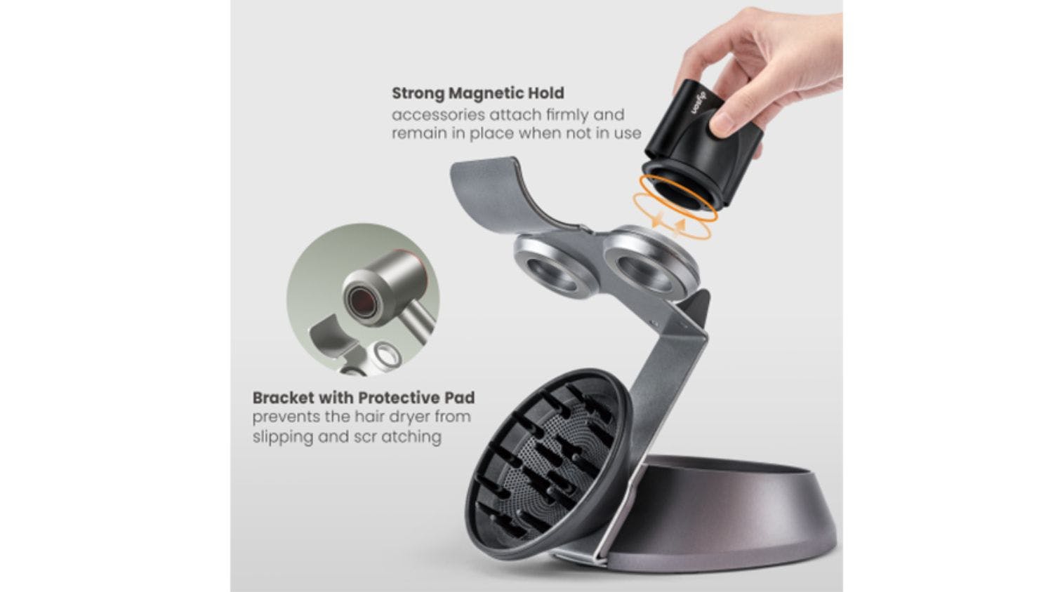 Konic Hairdryer Stand w/ Magnetic Attatchment Points