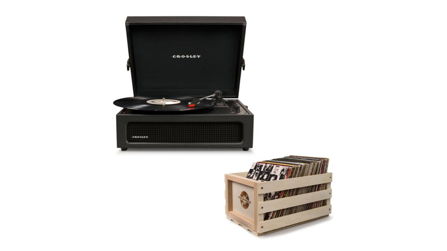 Crosley Voyager Bluetooth Turntable w/ Record Storage Crate - Black