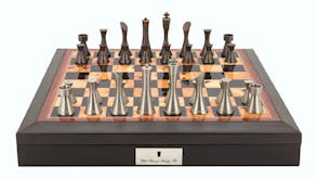 Dal Rossi 18" Staunton Metal Chess Set - Black PU Leather Edge