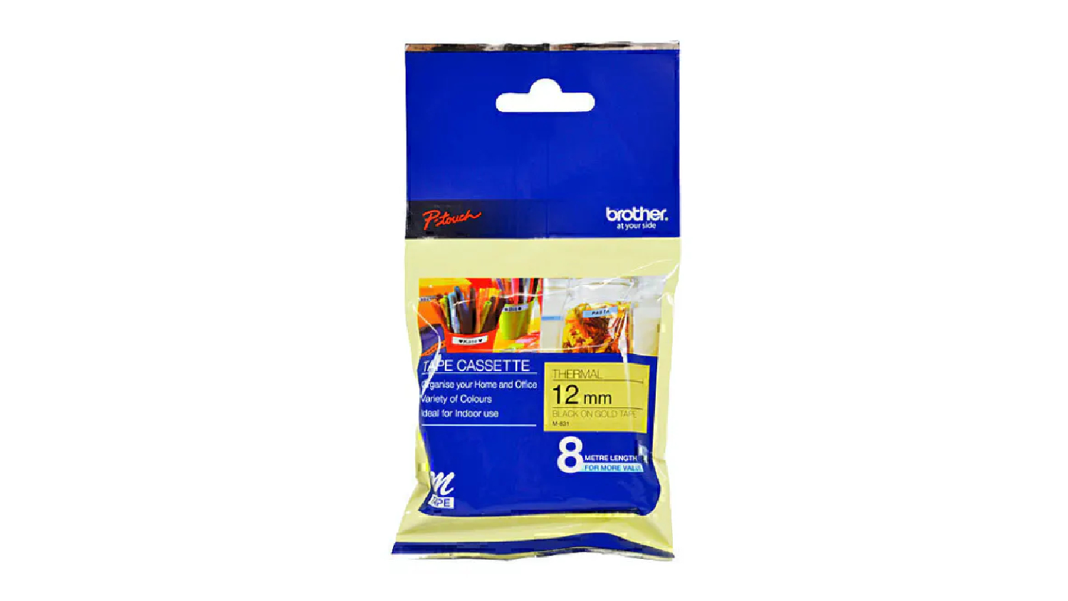 Brother TZe-831 Black on Gold Labelling Tape - 12mm x 8m