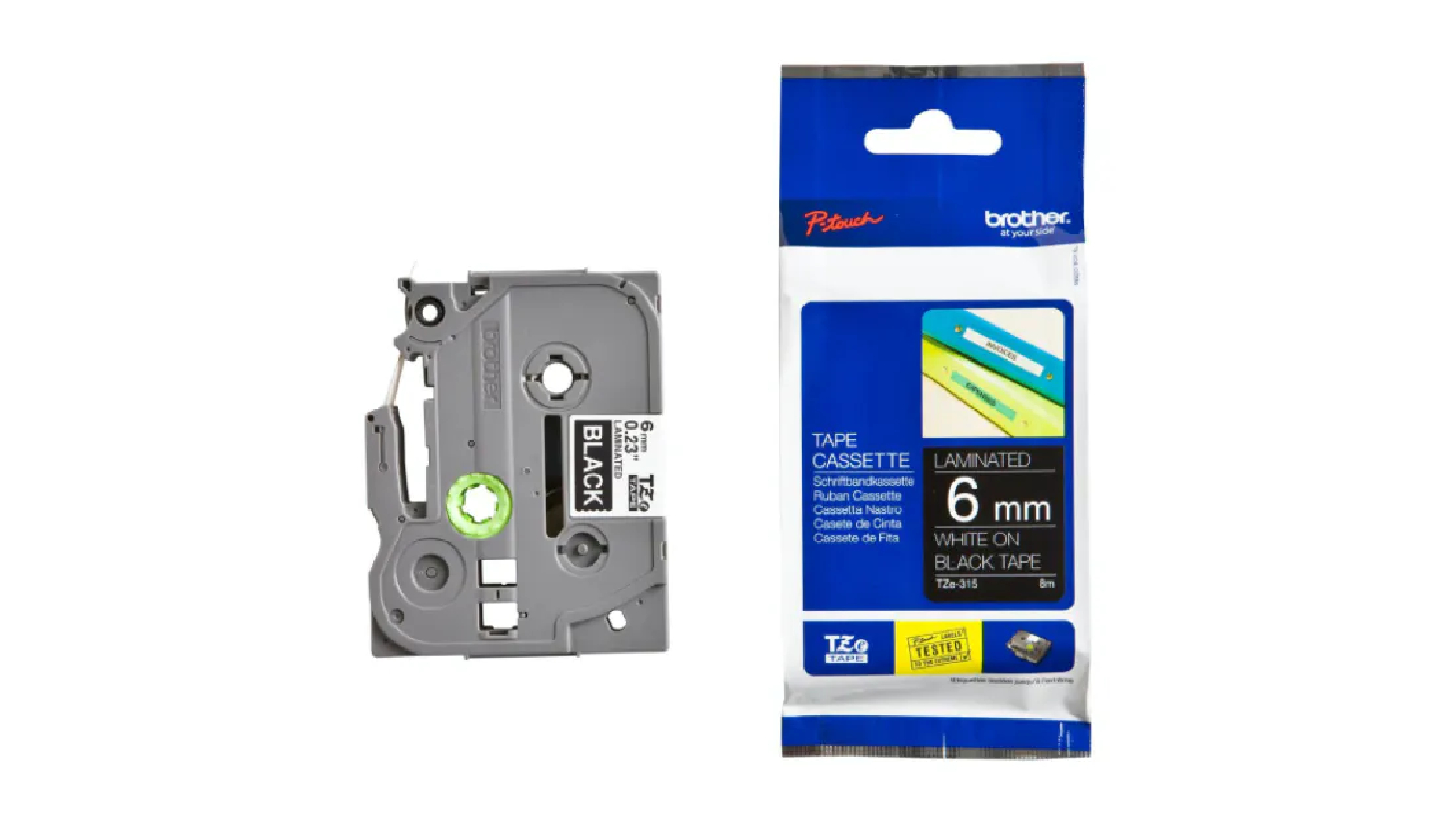 Brother TZe-315 White on Black Labelling Tape - 6mm x 8m