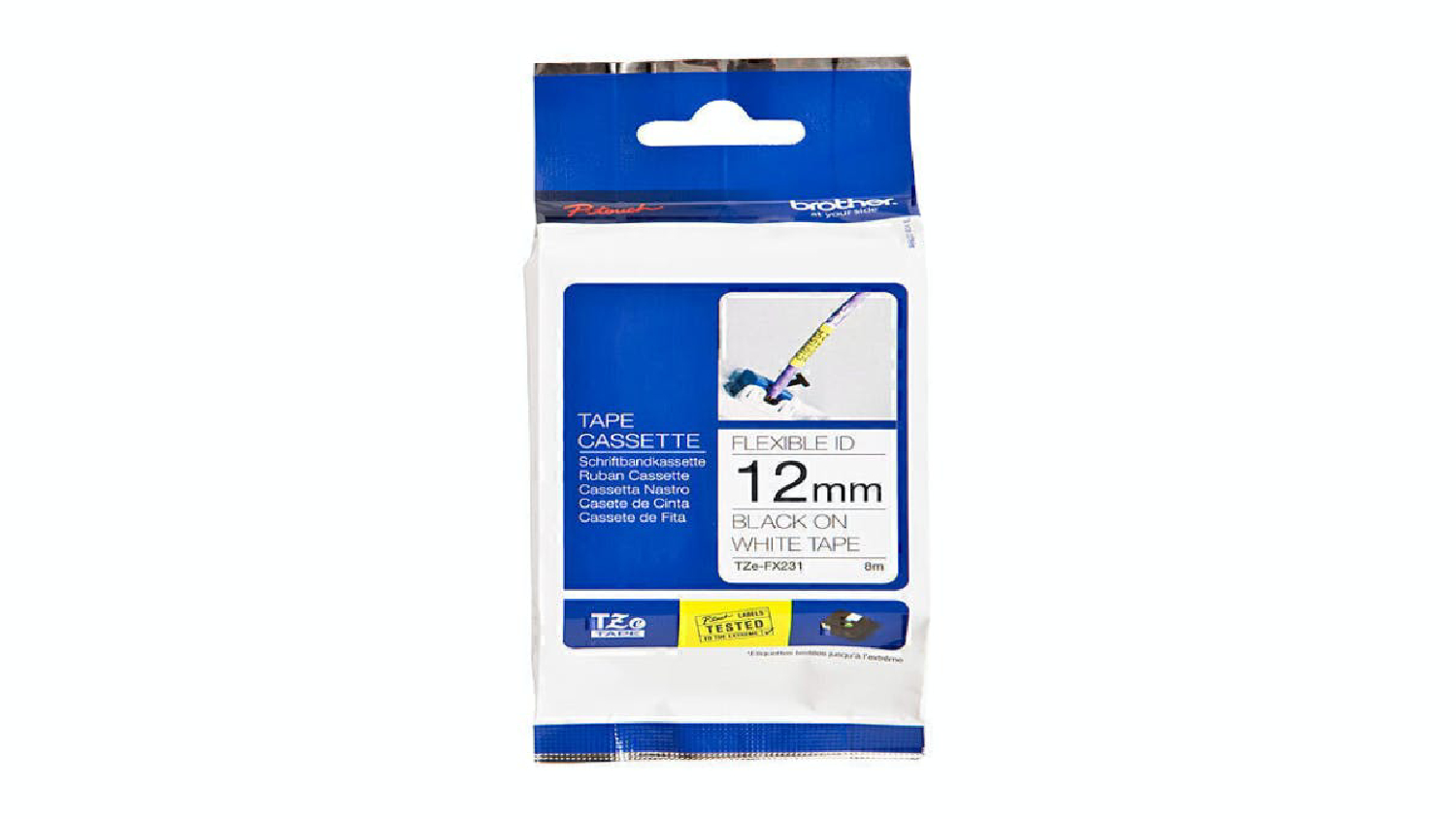 Brother TZe-FX231 Black on White Labelling Tape - 12mm x 8m