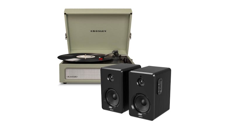 Crosley Voyager Bluetooth Turntable w/ Majority D40 Bluetooth Speakers - Sage