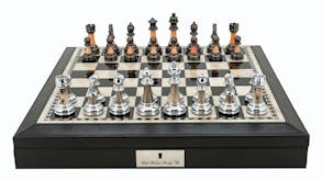 Dal Rossi 16" Staunton Metal/Marble Chess Set - Black PU Leather Edge