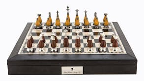 Dal Rossi 18" Staunton Metal/Wood Chess Set - Black PU Leather Edge