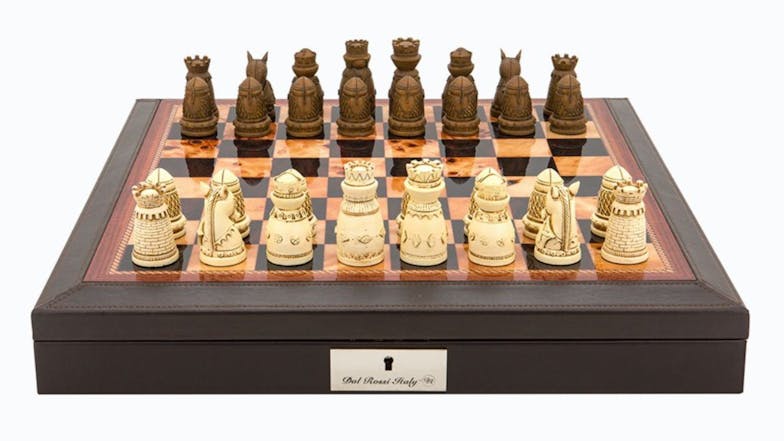 Dal Rossi 18" Medieval Chess Set - Brown PU Leather Edge