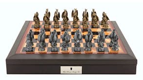 Dal Rossi 18" Dragon Pewter Chess Set - Brown PU Leather Edge