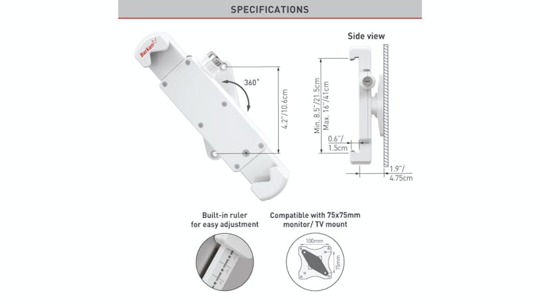 Barkan Low Profile Rotating Tablet Mount 7" - 14"