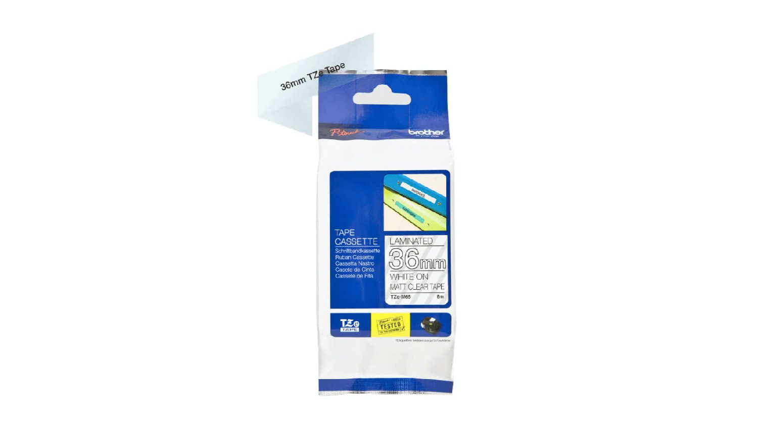 Brother TZe-M65 White on Clear Matte Labelling Tape - 36mm x 8m