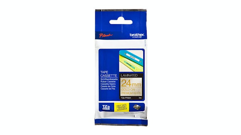 Brother TZe-PR254 Premium Gold on White Labelling Tape - 24mm x 8m