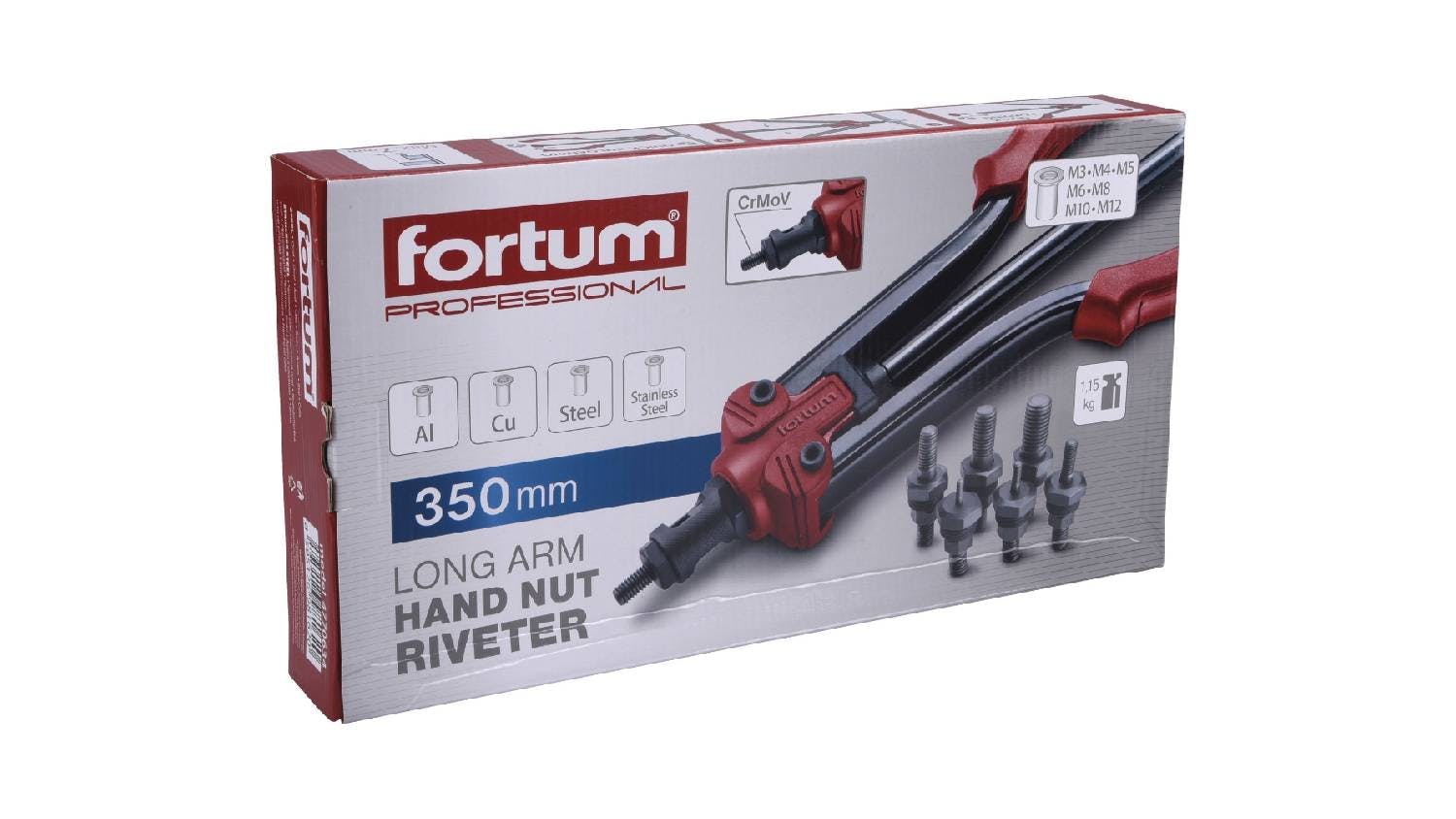 Fortum Long-Arm Rivnut Instillation Tool w/ Quick-Release Nut M3 - M12 350mm