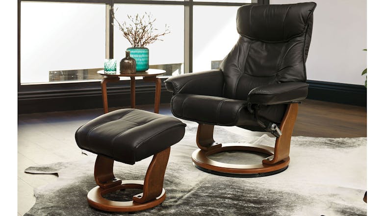 Orebro Leather Chair and Footstool - Black
