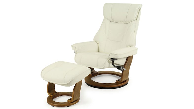 Orebro Leather Chair and Footstool - Snow