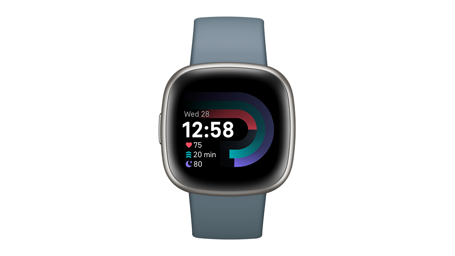 Fitbit Versa 4 Smartwatch - Platinum Aluminium Case with Waterfall Blue Band (Bluetooth, GPS)