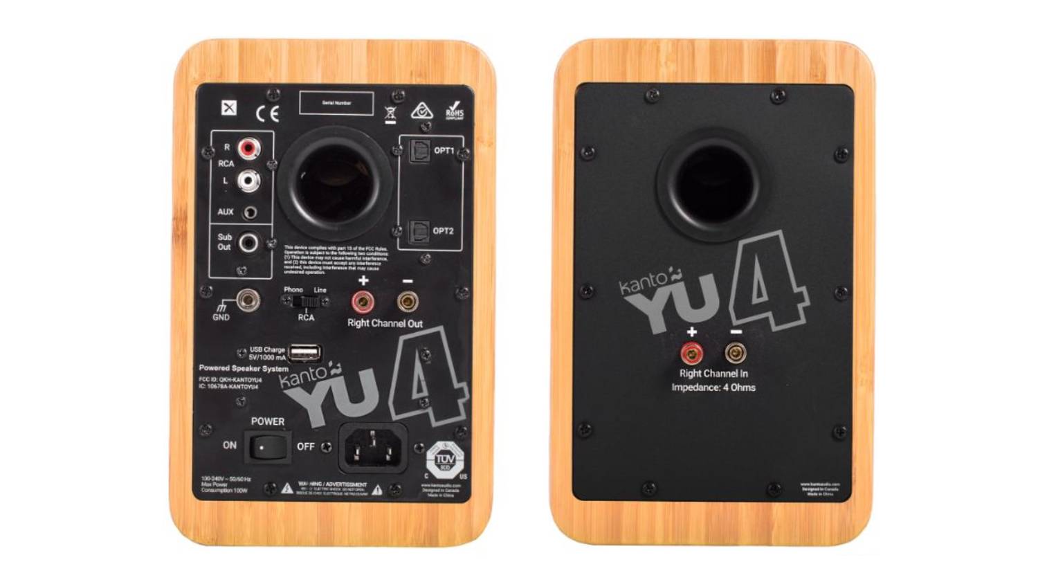 Kanto YU4 140W Bookshelf Speakers with Bluetooth Bamboo Harvey