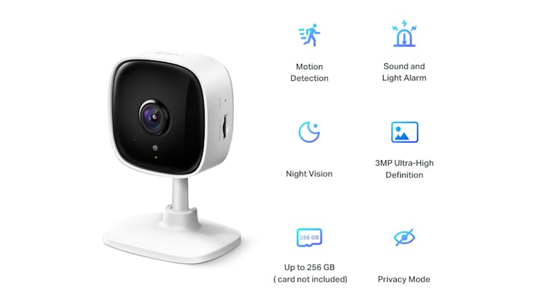 TP-Link Tapo C110 2K 3MP Indoor Wired Security Camera with Wi-Fi Connectivity - White