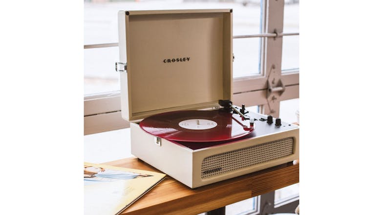 Crosley Voyager Portable Bluetooth Turntable w/ Record Storage Display Stand - Dune