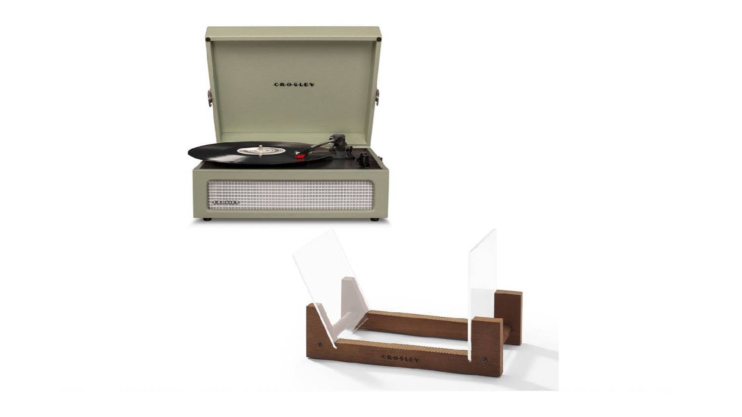 Crosley Voyager Portable Bluetooth Turntable w/ Record Storage Display Stand - Sage