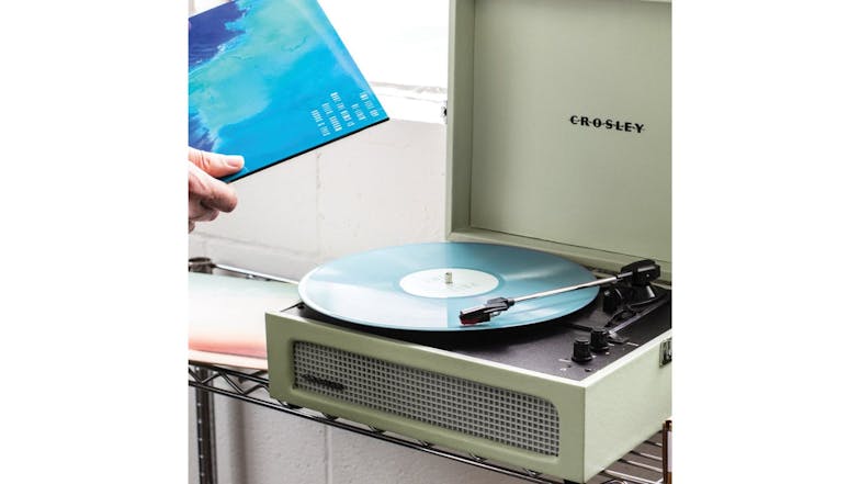 Crosley Voyager Portable Bluetooth Turntable w/ Record Storage Display Stand - Sage