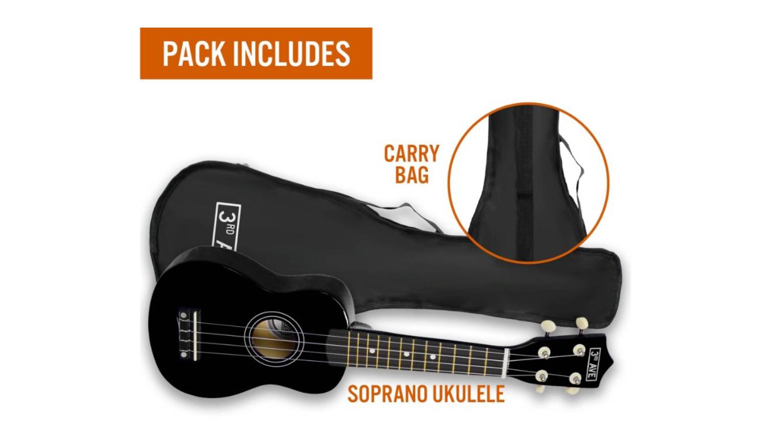 3rd Avenue Sporano Ukelele - Black