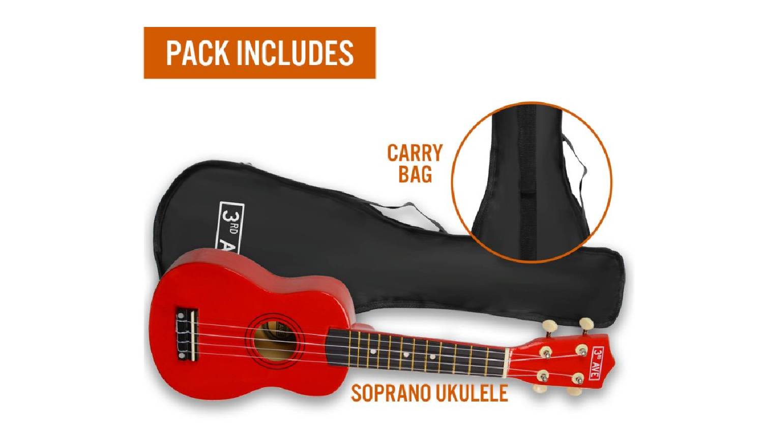 3rd Avenue Sporano Ukelele - Red