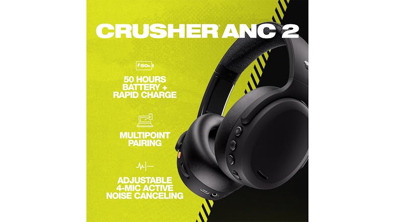 Skullcandy Crusher 2 Active Noise Cancelling Wireless Over-Ear Headphones - Black