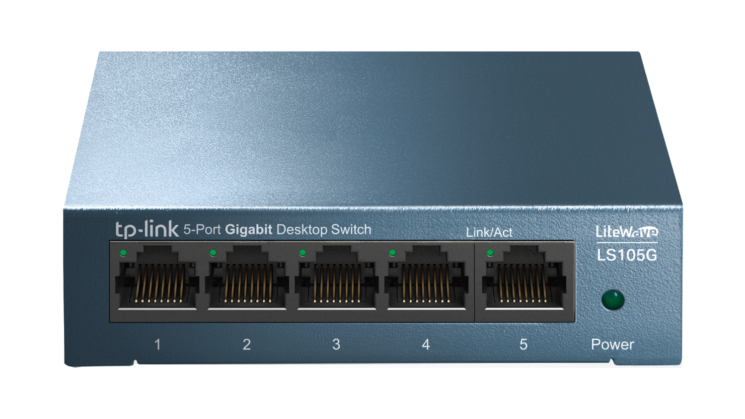 A front view of the TP-Link 5-Port Unmanaged Ethernet Switch