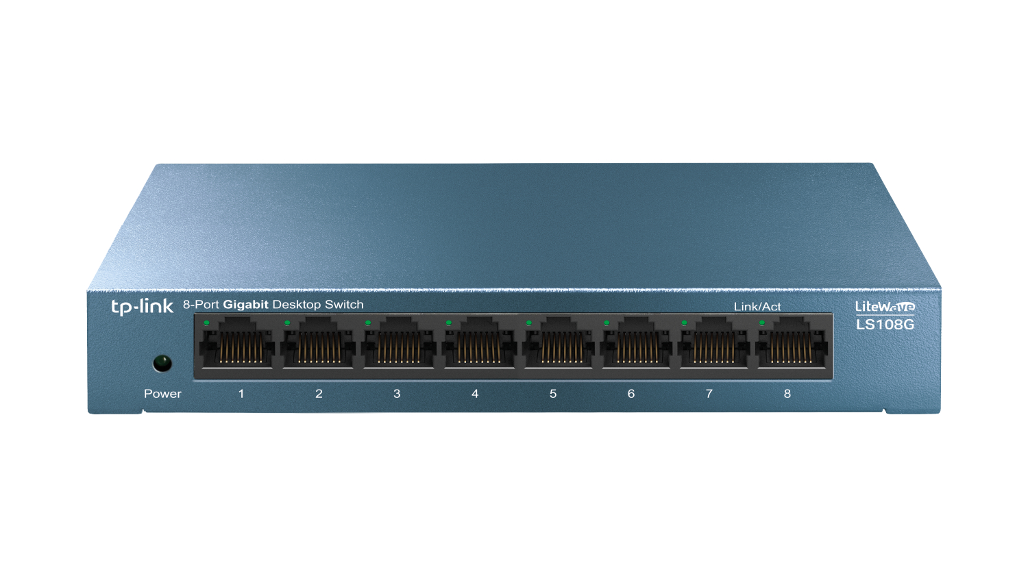 A front view of the TP-Link 8-Port Unmanaged Ethernet Switch