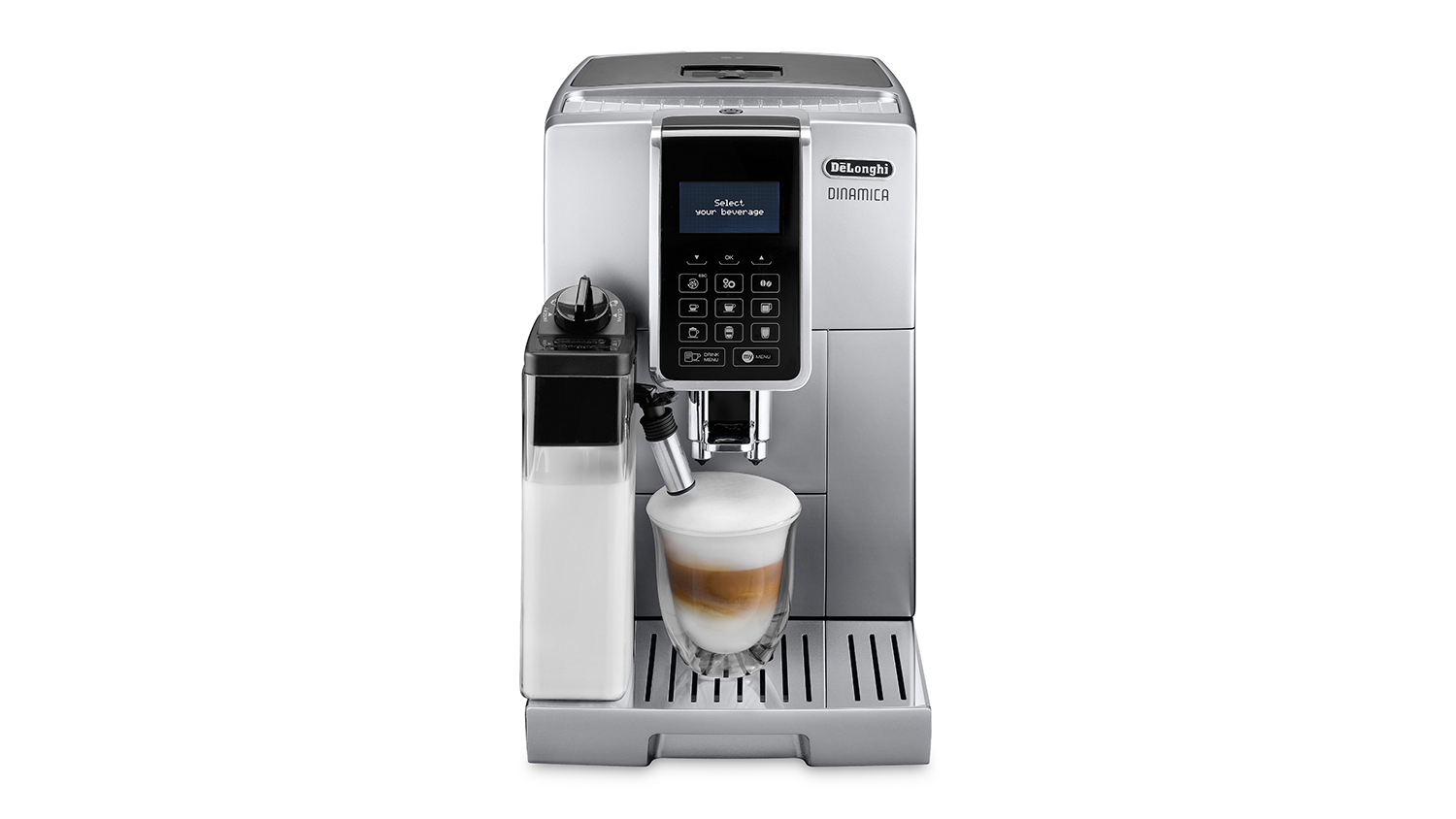 DeLonghi Dinamica Fully Automatic Espresso Machine Silver Black