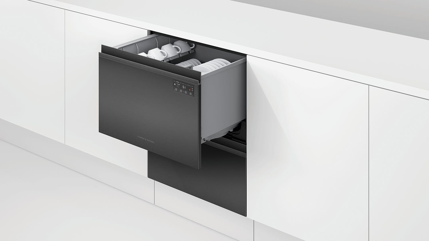 Fisher & Paykel 14 Place Settings 7 Program Built-Under Double Drawer Dishwasher - Black Stainless Steel (Series 7/DD60D2NB9)