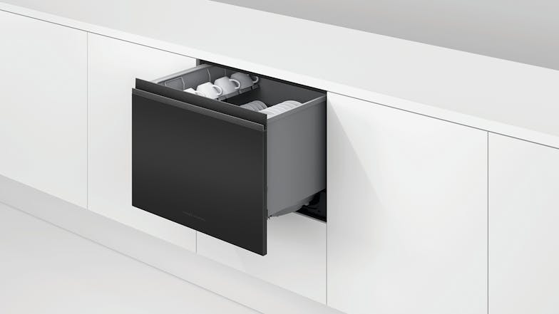 Fisher & Paykel 7 Place Settings Built Under Single Drawer Dishwasher -  Black Glass (Series 9/DD60ST4ZB9)