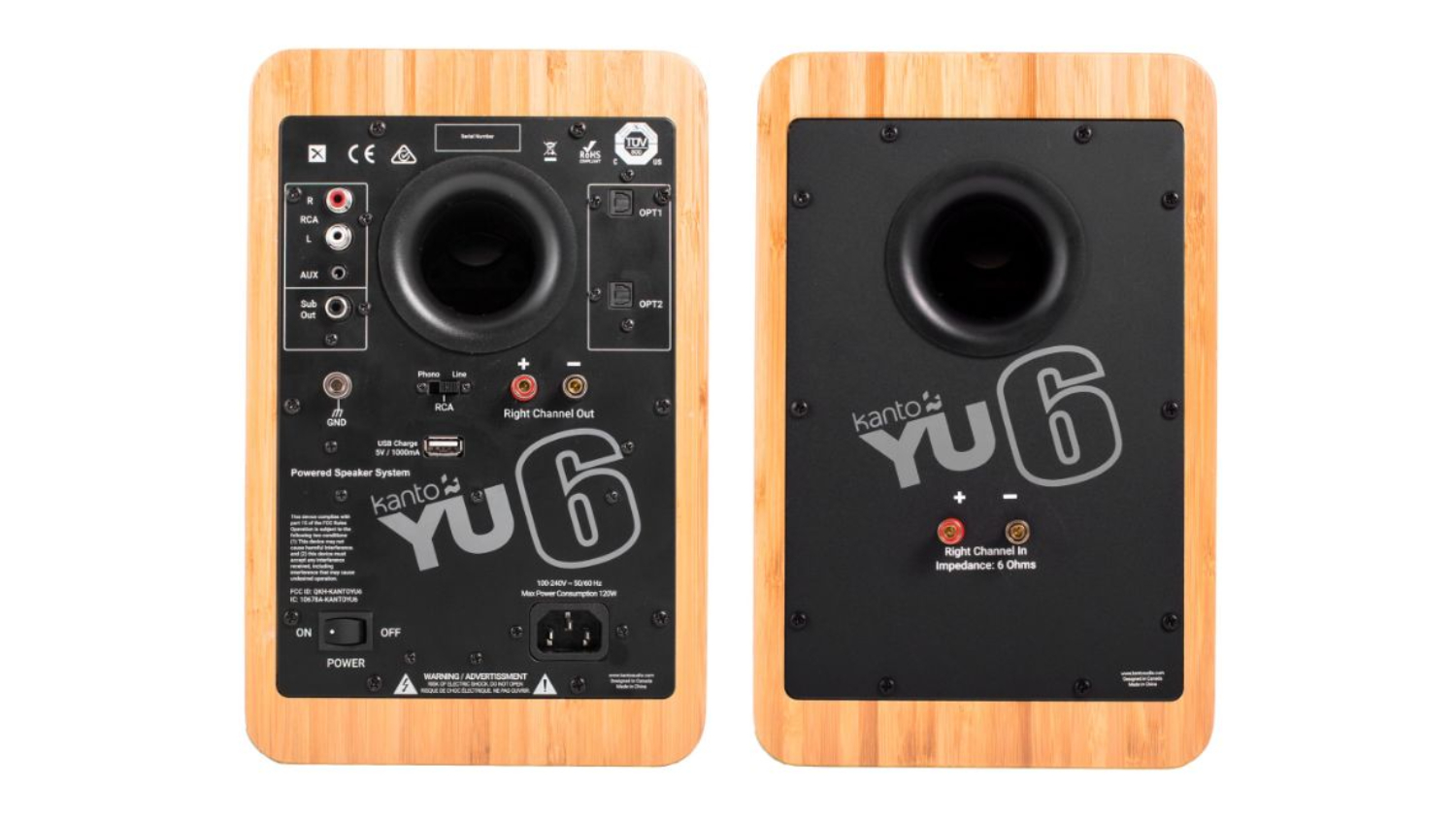 Kanto YU6 200W Bookshelf Speakers with Bluetooth Bamboo Finish