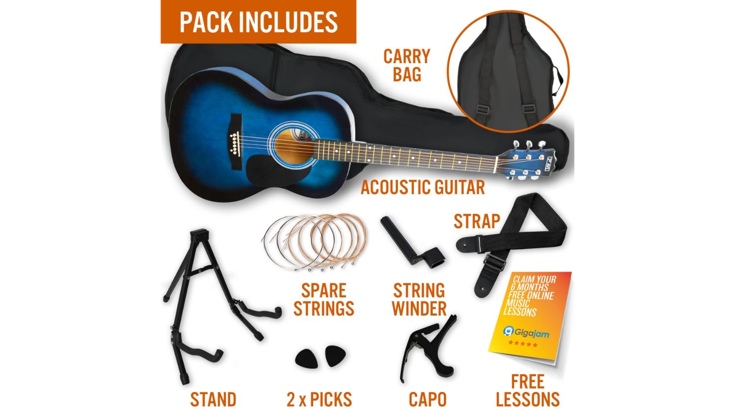 3rd Avenue Acoustic Guitar Premium Pack - Blue Burst