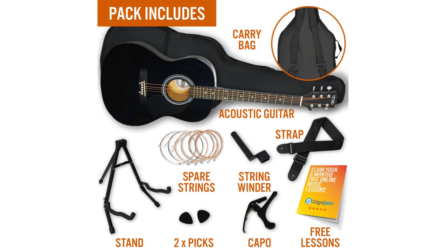 3rd Avenue Acoustic Guitar Premium Pack - Black