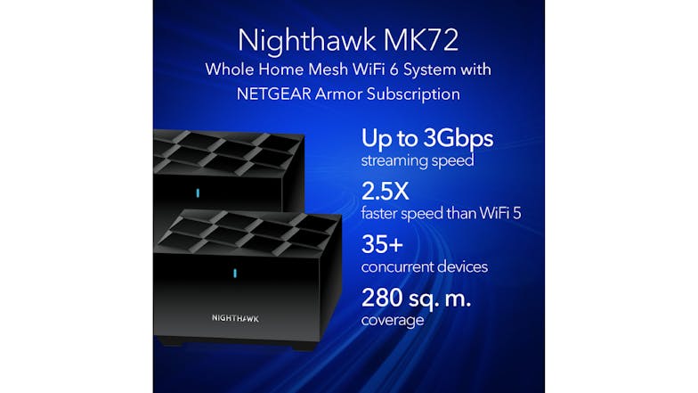 Netgear Nighthawk MK72S AX3000 Dual-band Mesh WiFi 6 System - 2 Pack (Black)