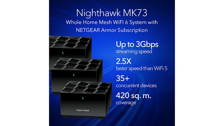 Netgear Nighthawk MK73S AX3000 Dual-band Mesh WiFi 6 System - 3 Pack (Black)