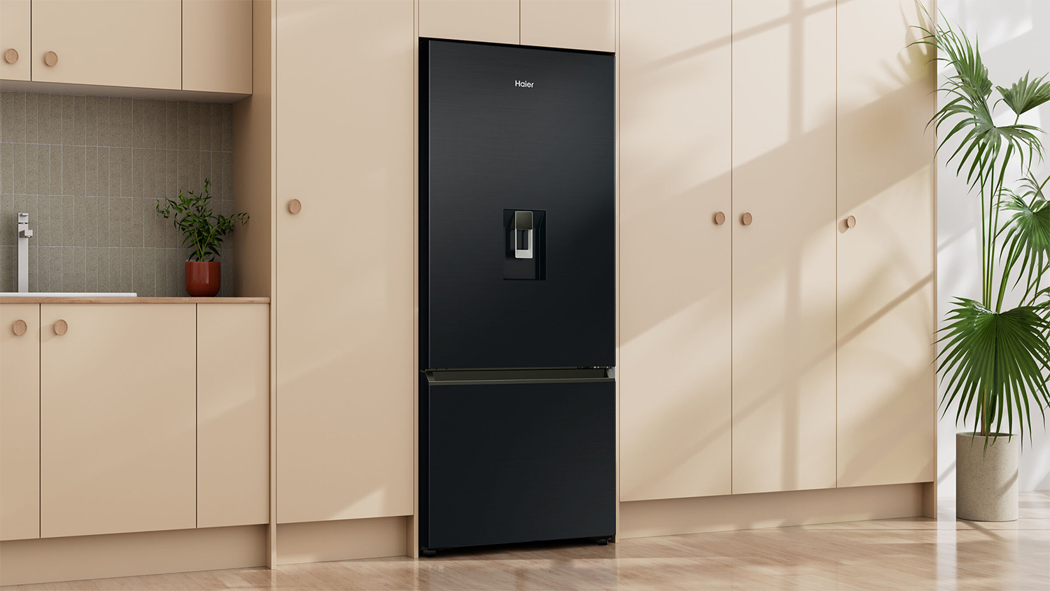 Haier 431L Bottom Mount Fridge Freezer with Water Dispenser - Black (HRF420BHC)