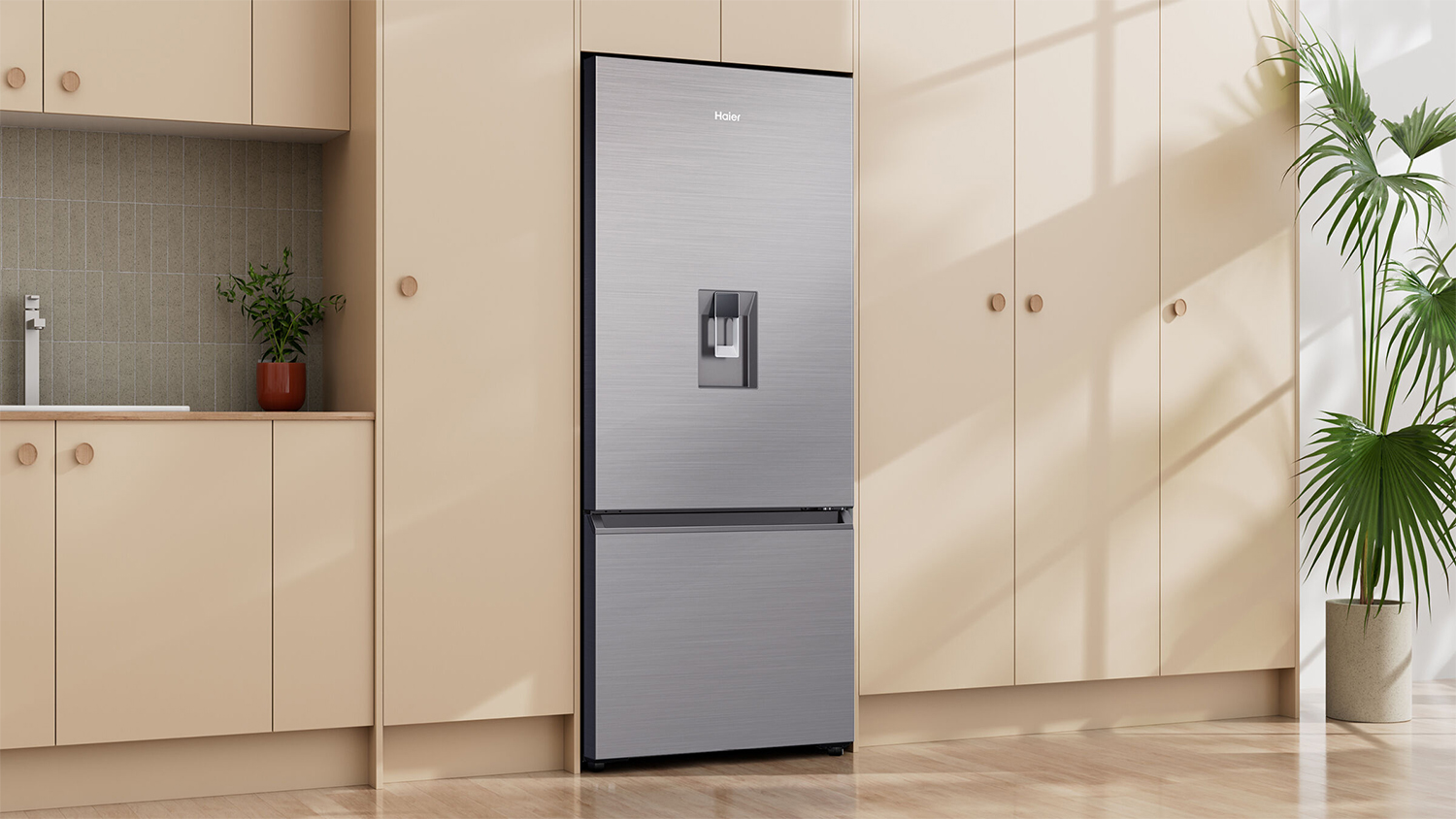 Haier 431L Bottom Mount Fridge Freezer with Water Dispenser - Satina (HRF420BHS)