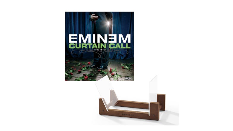 Crosley Record Storage Display Stand w/ Eminem - Curtain Call: The Hits Vinyl Album