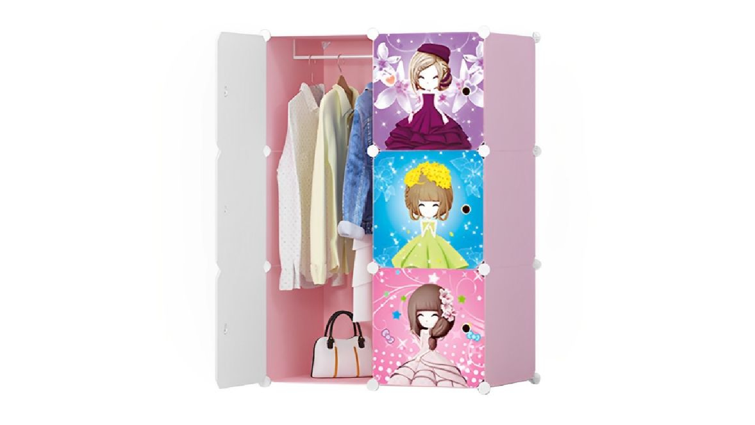 SOGA Modular Children's Storage Cubes 75 x 37 x 110cm - Princess Print