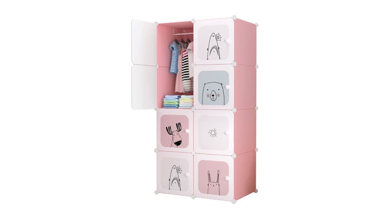 SOGA Modular Children's Storage Cubes 75 x 37 x 146cm - Pink Castle Print