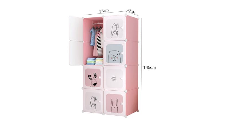 SOGA Modular Children's Storage Cubes 75 x 37 x 146cm - Pink Castle Print