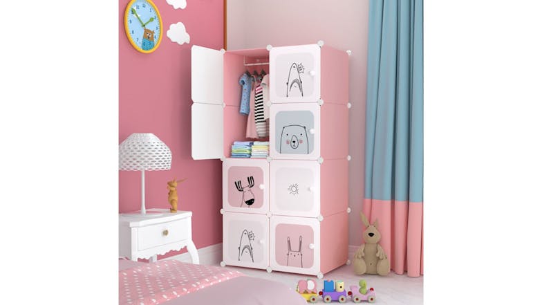 SOGA Modular Children's Storage Cubes 75 x 37 x 146cm - Pink Castle Print