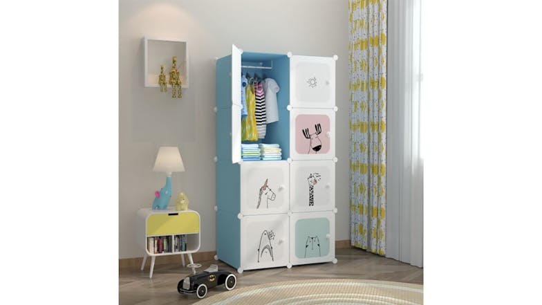 SOGA Modular Children's Storage Cubes 75 x 37 x 146cm - Blue Castle Print