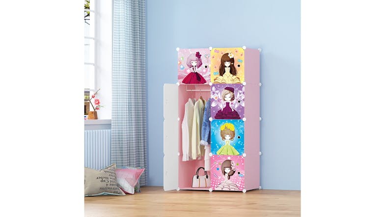 SOGA Modular Children's Storage Cubes 75 x 37 x 146cm - Princess Print