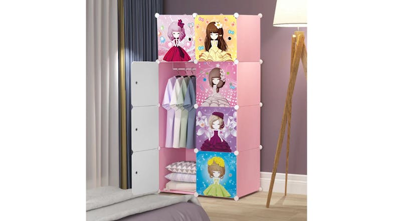 SOGA Modular Children's Storage Cubes 75 x 37 x 146cm - Princess Print