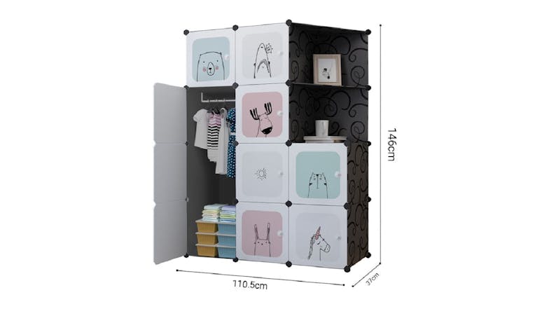 SOGA Modular Children's Storage Cubes 110 x 37 x 165cm - Minimalist Animal Print