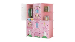 SOGA Modular Children's Storage Cubes 110 x 37 x 146cm - Pink Castle Print