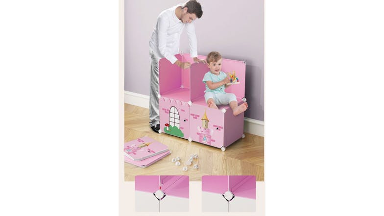 SOGA Modular Children's Storage Cubes 110 x 37 x 146cm - Pink Castle Print